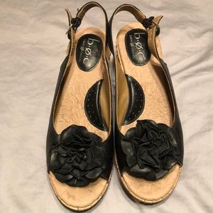 BOC sandals black rose cork wedge